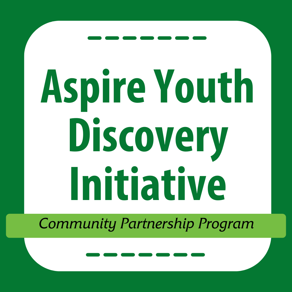 Graphic that reads "Aspire Youth Discovery Initiative. Community Partnership Program."